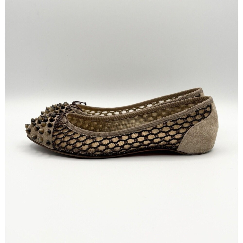 Christian Louboutin Brown Suede & Mesh Flats w/ Tortoise Spikes Sz EU 35.5 - Picture 4 of 12